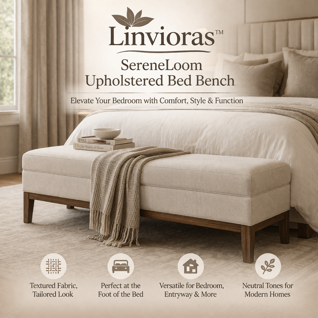 Linvioras™ SereneLoom Upholstered Bed Bench